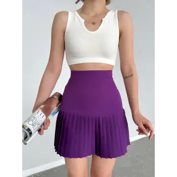 Altı pliseli mini etek Mor s24705