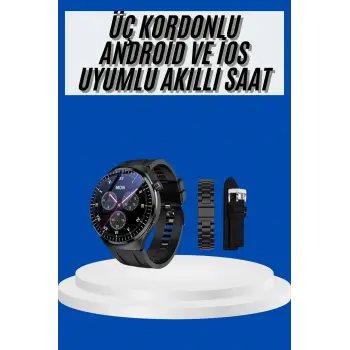 Amoled Ekran Akıllı Saat Üç Kordonlu İOS Android Uyumlu