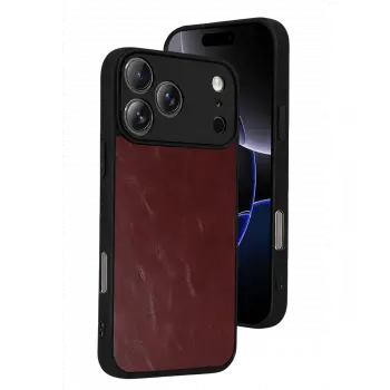 Apple iPhone 17 Pro Max Aras Deri Kapak - Bordo
