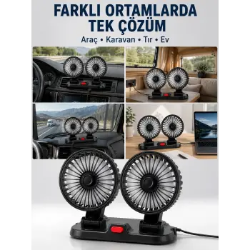 Araç, Karavan ve Tır İçin Çift Fanlı Mini Vantilatör