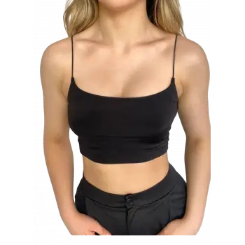 Askılı Crop  Bluz-SİYAH