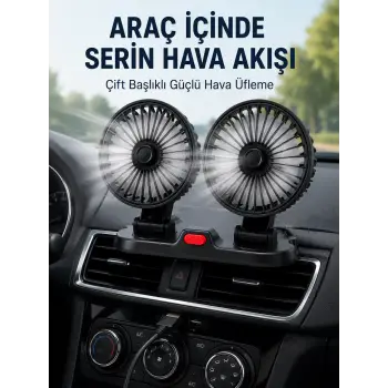Ayarlanabilir Çift Başlıklı Sessiz Araç İçi Vantilatör