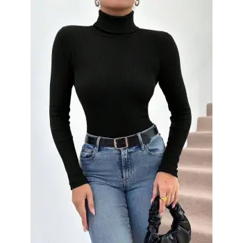 Balıkçı yaka dar kesim kaşkorse kazak siyah w3103