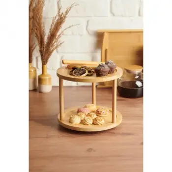 Bambu İki Katlı Döner Sunumluk 24,5×24,5×18 cm