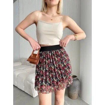 Baskılı astarlı mini etek