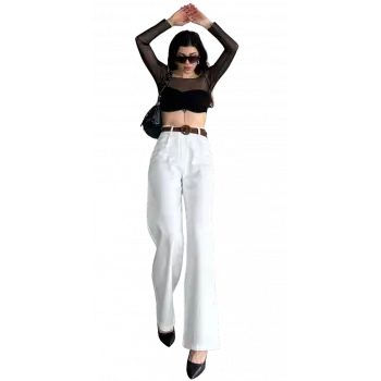 Beli Kemerli  Pantolon - BEYAZ