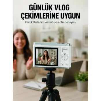 Beyaz 4K Dijital Kamera 2.4 İnç HD Ekran ve LED Flaşlı
