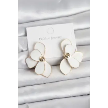 Beyaz Mineli Lotus Model Pirinç Kadın Küpe