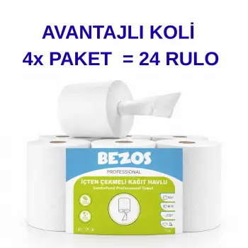 Bezos Professional İçten Çekmeli Kağıt Havlu 4 Koli | 24 Rulo | Endüstriyel Kullanım