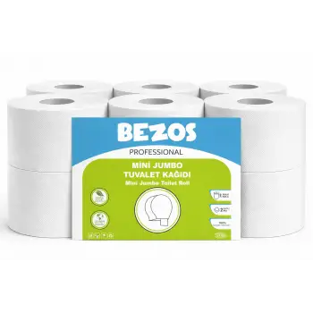 Bezos Professional Mini Jumbo Tuvalet Kağıdı 12 Rulo | 2 Katlı | %100 Selüloz | Endüstriyel & Ev Tipi Kullanım