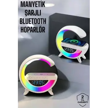 Bluetooth Hoparlör 15W Kablosuz Hızlı Şarj LED Gece Lambası