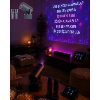 Bluetooth Hoparlörlü Akıllı Projektör Kablosuz Karaoke Mikrofonlu