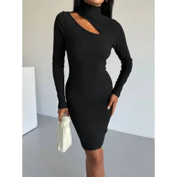 Boğazlı gögüs dekolteli elbise siyah f2333