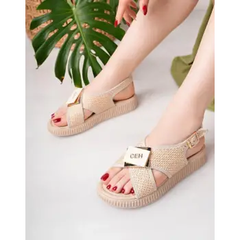 Cate Bej Hasır Cilt Sandalet