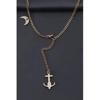 Çelik Rose Renk Çapa Tasarımlı Kadın Kolye