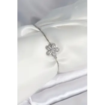 Çiçek Model Asansörlü Gümüş Renk Kadın Bileklik