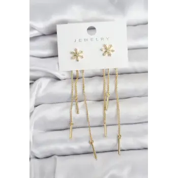 Çiçek Model Gold Pirinç Sallantılı Kadın Küpe