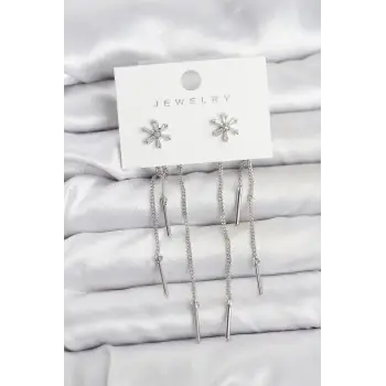 Çiçek Model Gümüş Pirinç Sallantılı Kadın Küpe