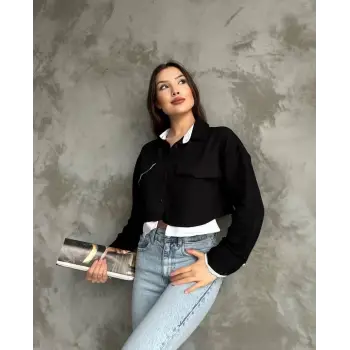 Çift renkli kısa gömlek siyahbeyaz s4021