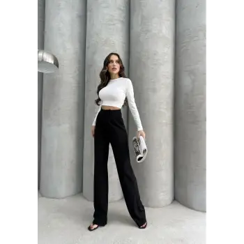 Cırtlı pantolon krep siyah pt