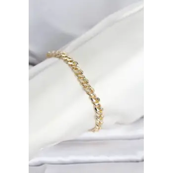 CM 14K Gold Renk Yassı Zincir Model Kadın Bileklik