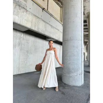 Dantelli askılı keten elbise s4310