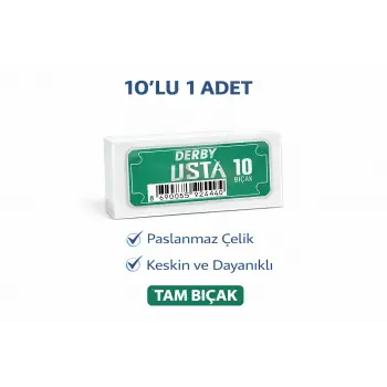 Derby Usta Çift Taraflı Jilet Tam Bıçak Berber Jileti 10LU 1 PAKET