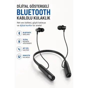 Dijital Batarya Göstergeli Bluetooth Özellikli Boyun Askılı Kulaklık