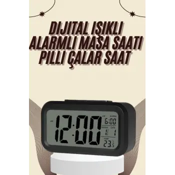 Dijital Masa Saati Termometreli Takvim Çalar Saat Led Ekran Pilli