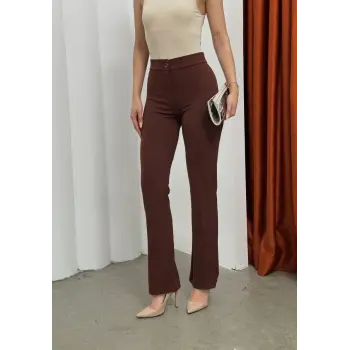 Düğmeli Palazzo pantolon kahve p170091