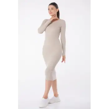 Düz Bisiklet Yaka Kadın Midi Elbise