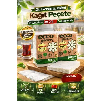 Ecco Green Kağıt Peçete 100’lü 2 Adet 23x25 cm Ekonomik Paket