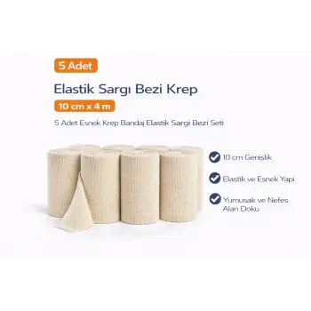 Elastik Sargı Bezi Krep 10 cm x 4 m 5 Adet Esnek Krep Bandaj Elastik Sargı Bezi Seti