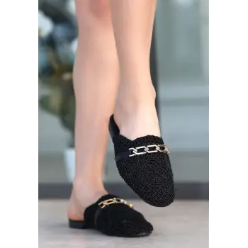 Emert Siyah Örgülü Terlik