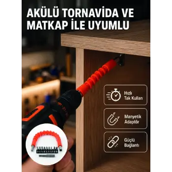 Esnek Bits Uç Seti 12 Parça Manyetik Adaptörlü Matkap Tornavida Aksesuarı