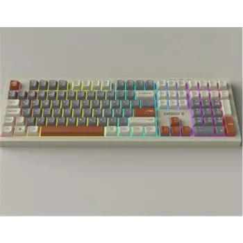 Everest KM-77 Runa Gri-Krem-Kahve Usb Rainbow Aydınlatmalı Sessiz Q Klavye + Mouse Set