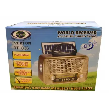 Everton Rt-836 Bluetooth Fm-Usb-Tf-Aux Solarlı Şarjlı Nostaljik Radyo