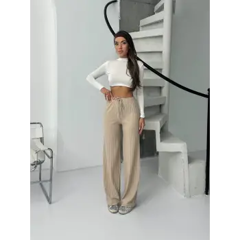 Fitilli şardonlu pantolon bej a4058