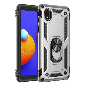Galaxy A01 Core Kılıf Sofya Yüzüklü Silikon Kapak - Gümüş