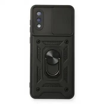 Galaxy A02 Kılıf Pars Lens Yüzüklü Silikon - Siyah