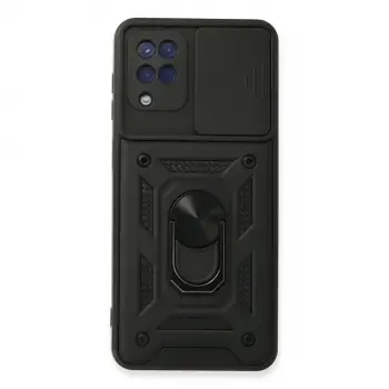 Galaxy A22 Kılıf Pars Lens Yüzüklü Silikon - Siyah