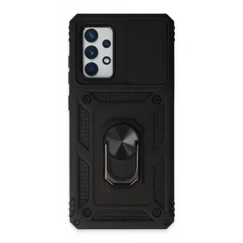Galaxy A72 Kılıf Pars Lens Yüzüklü Silikon - Siyah