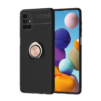 Galaxy M51 Kılıf Range Yüzüklü Silikon - Siyah-Gold