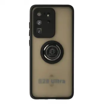 Galaxy S20 Ultra Kılıf Montreal Yüzüklü Silikon Kapak - Siyah