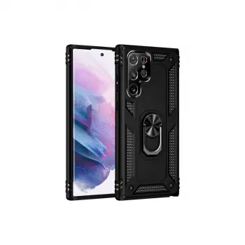 Galaxy S21 Ultra Kılıf Sofya Yüzüklü Silikon Kapak - Siyah