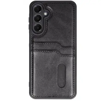 Galaxy S24 FE Kılıf Sara Kartvizitli Deri Kılıf - Siyah