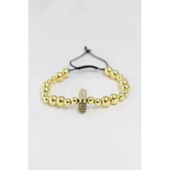 Gold Renk Çelik Zirkon Objeli Asansörlü Bileklik