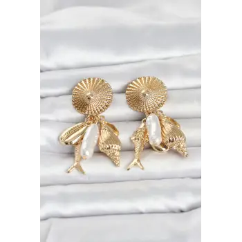 Gold Renk Deniz Temalı Vintage Kadın Küpe