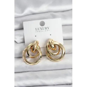 Gold Renk Halka Model Pirinç Kadın Küpe