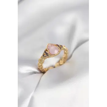 Gold Renk Pembe Damla Model Kadın Yüzük